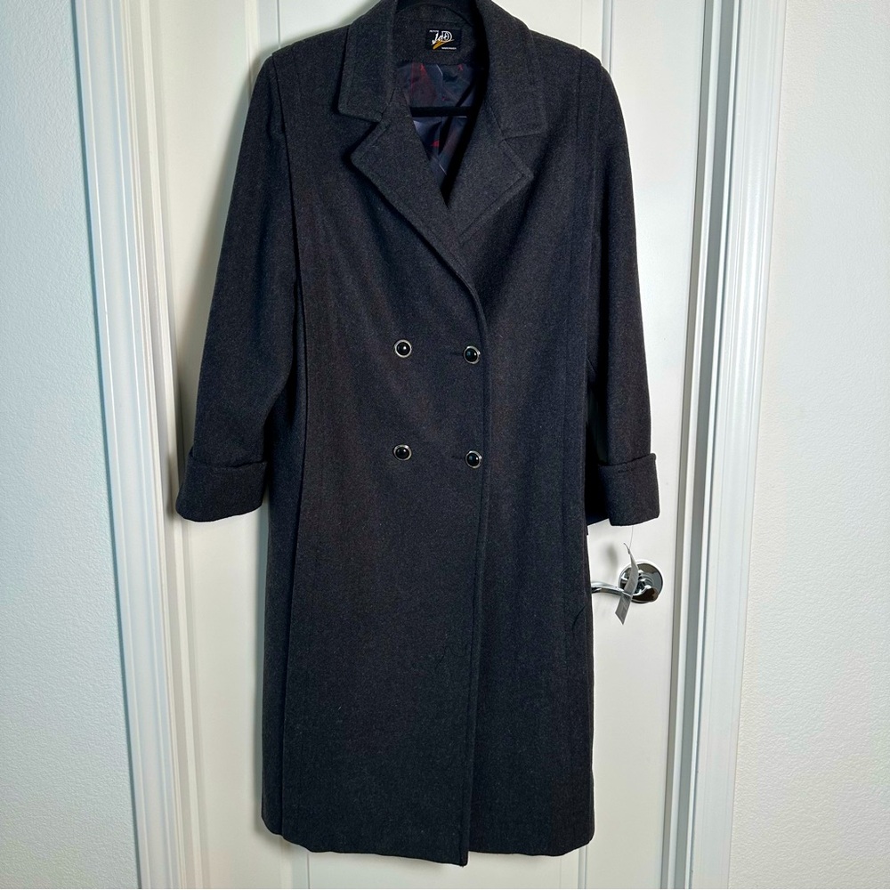 NWT Vintage Jo D Wool Petite Coat Removable Scarf size 12P Charcoal Grey